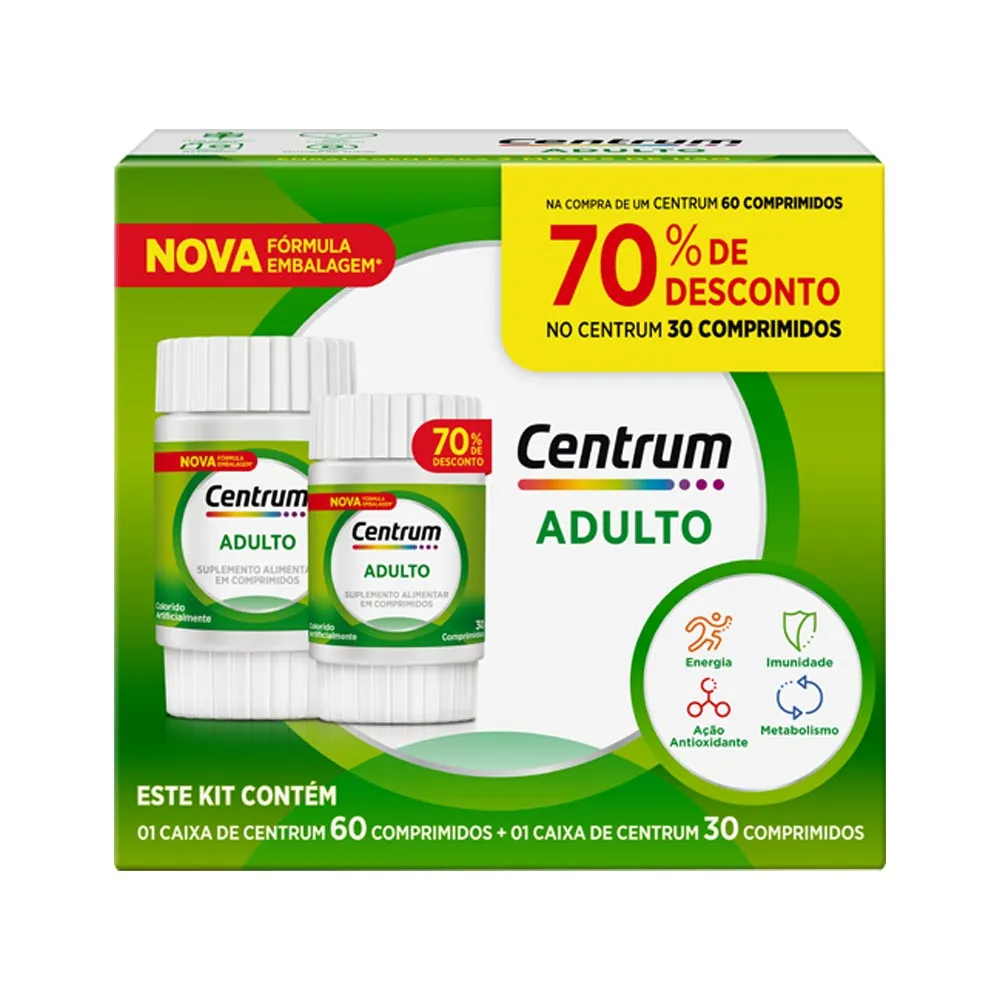 Kit Centrum Multivitaminico Adulto Com Vitaminas De A A Z, 30 + 60 Comp.