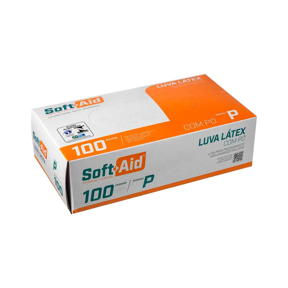 Luva Soft Aid Latex P Com 100 Unidades Com Po