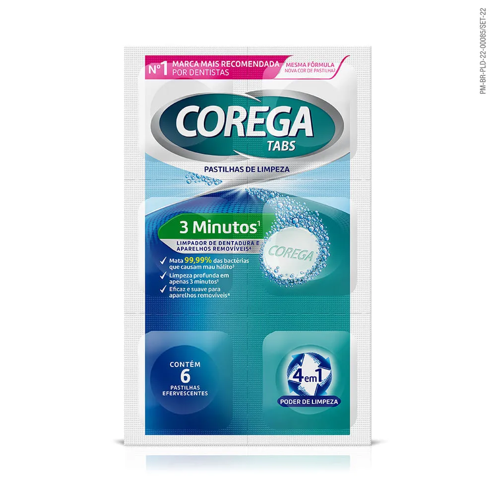 Limpador De Dentatura E Aparelhos Removíveis Corega Tabs Com 6 Pastilhas Efervescentes 3 Minutos