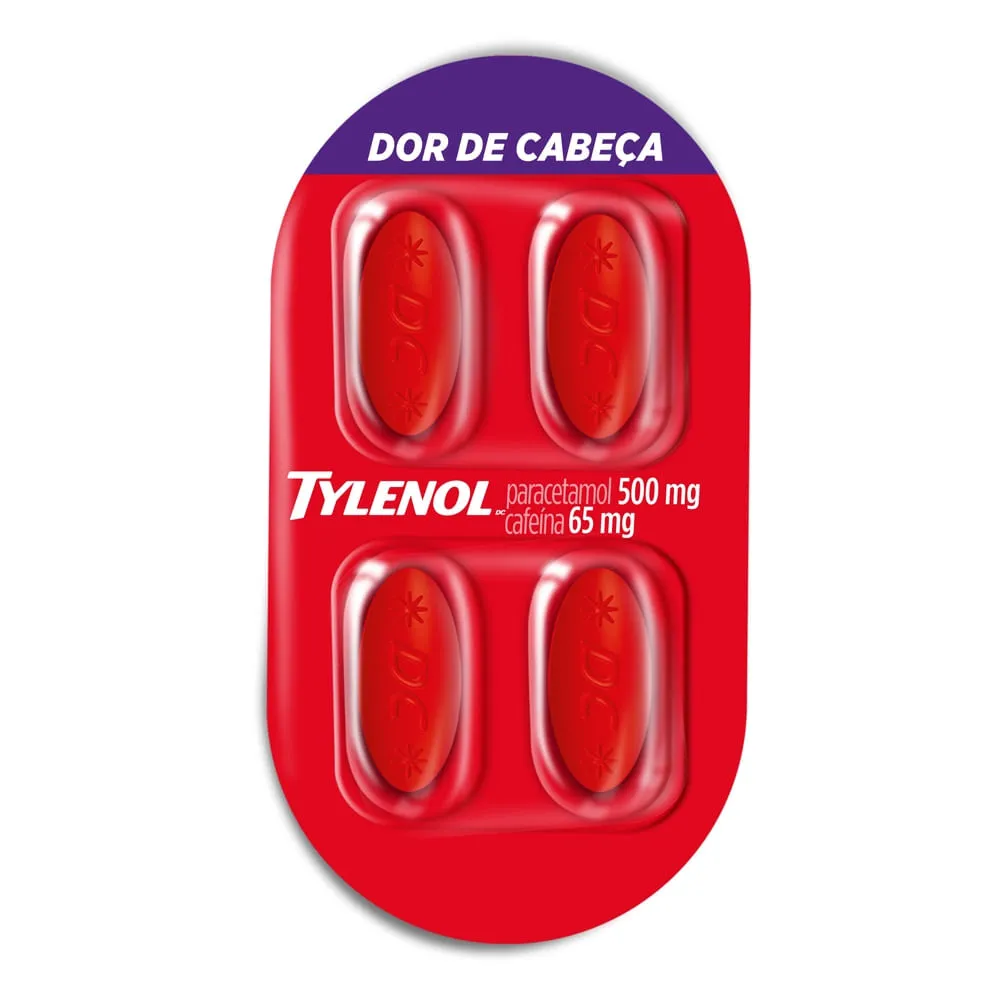 Tylenol Dc Dor De Cabeça Paracetamol 500mg + Cafeína 65mg 4 Comprimidos