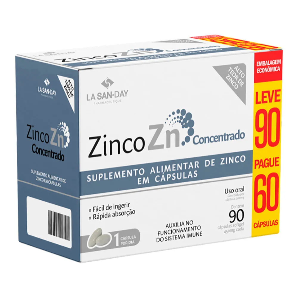 Zinco Zn Concentrado Lasanday Leve 90 Pague 60 Capsulas 30mg Especial
