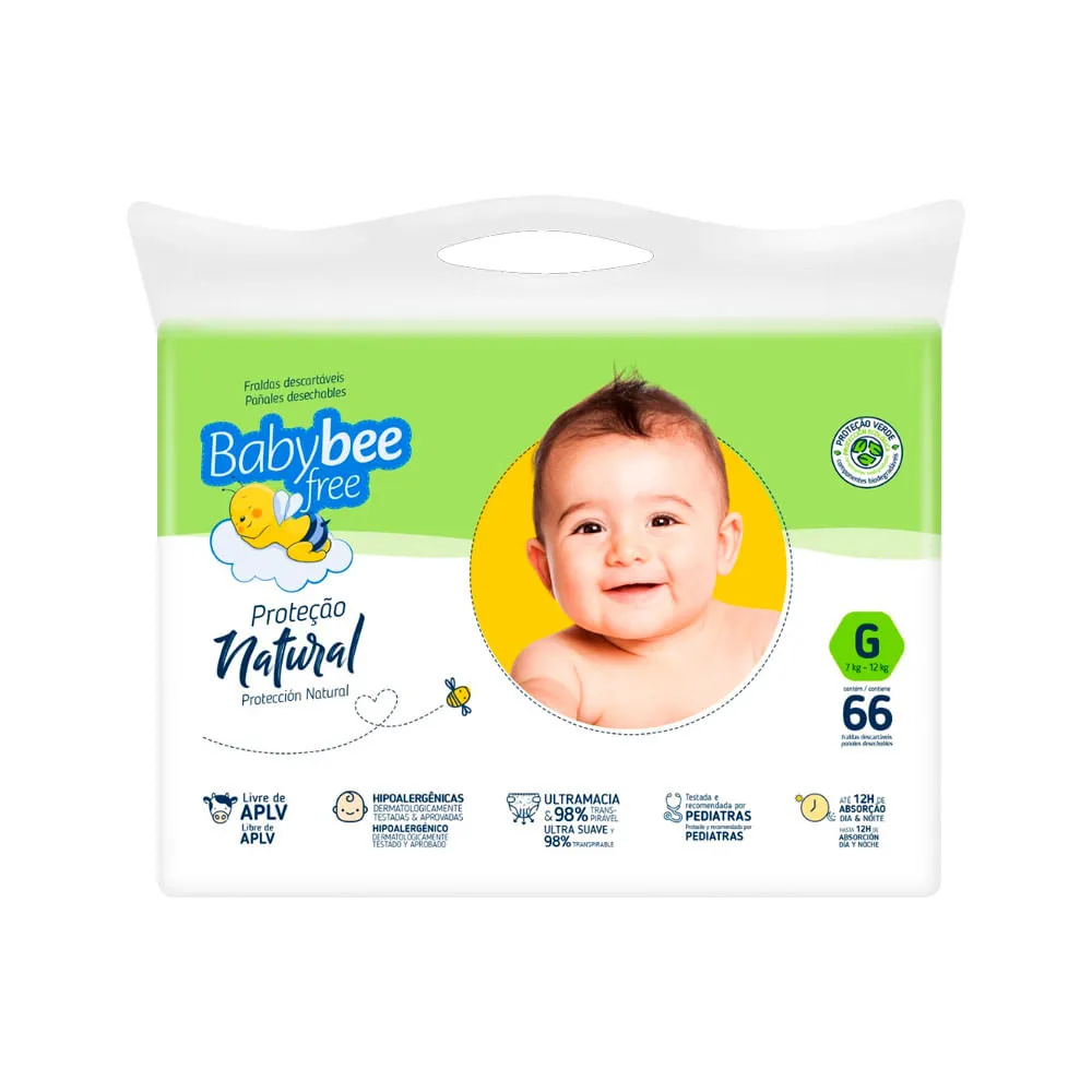 Fralda Baby Bee Free Tamanho G Protecao Natural Com 66 Unidades
