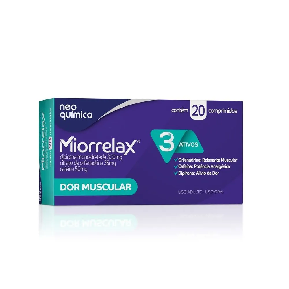 Analgésico Miorrelax Dipirona 300mg + Orfenadrina 35mg + Cafeína 50mg 20 Comprimidos