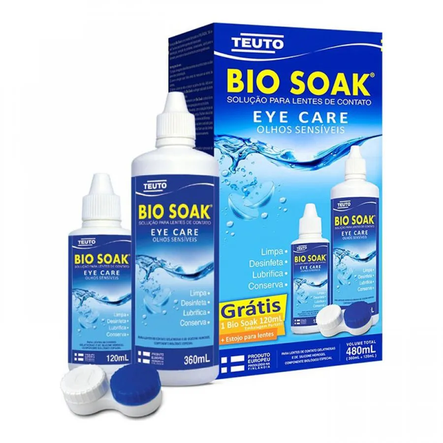 Bio Soak Solução 360ml + 120ml + Estojo Para Lentes
