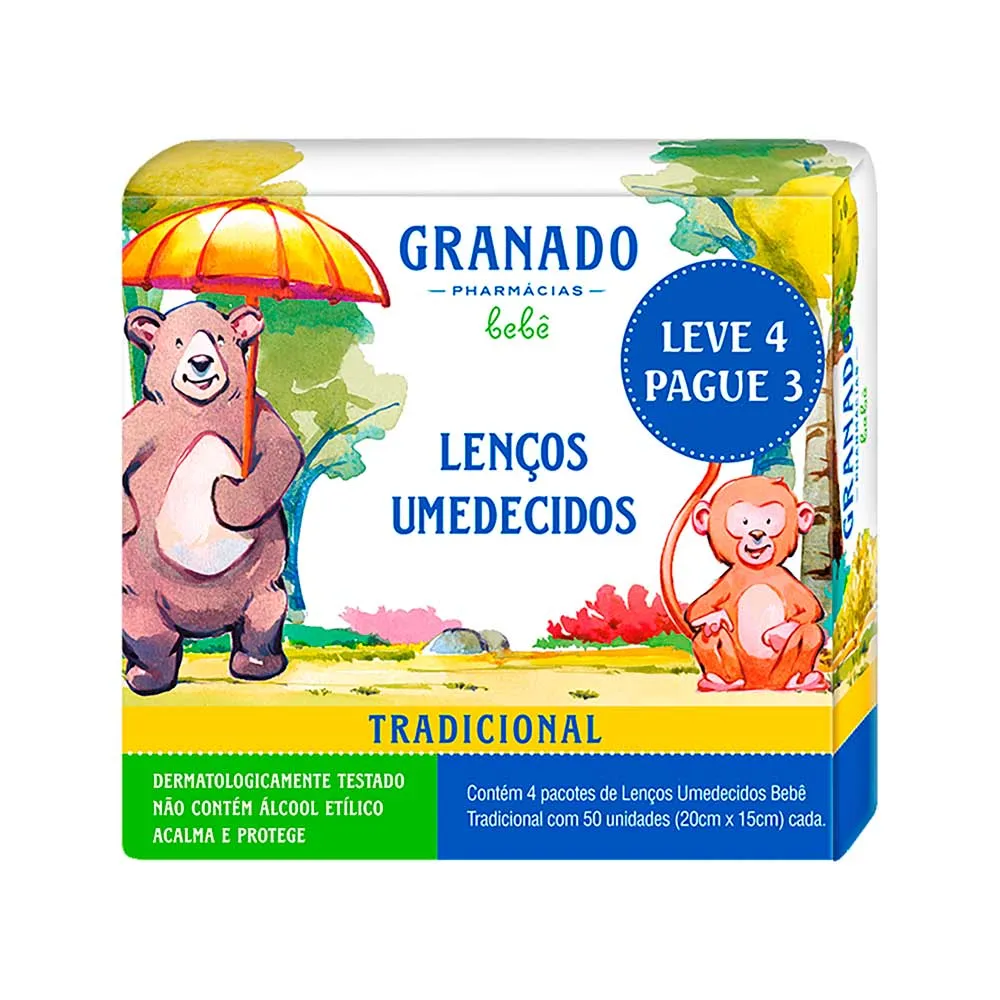 Lenco Umedecido Granado Bebe Leve 4 Pague 3 Com 50 Unidades Cada Tradicional Especial
