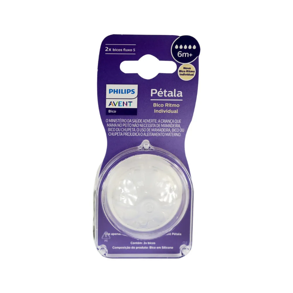 Bico Mamadeira Avent Petala Com Fluxo 5 6m+ Com 2