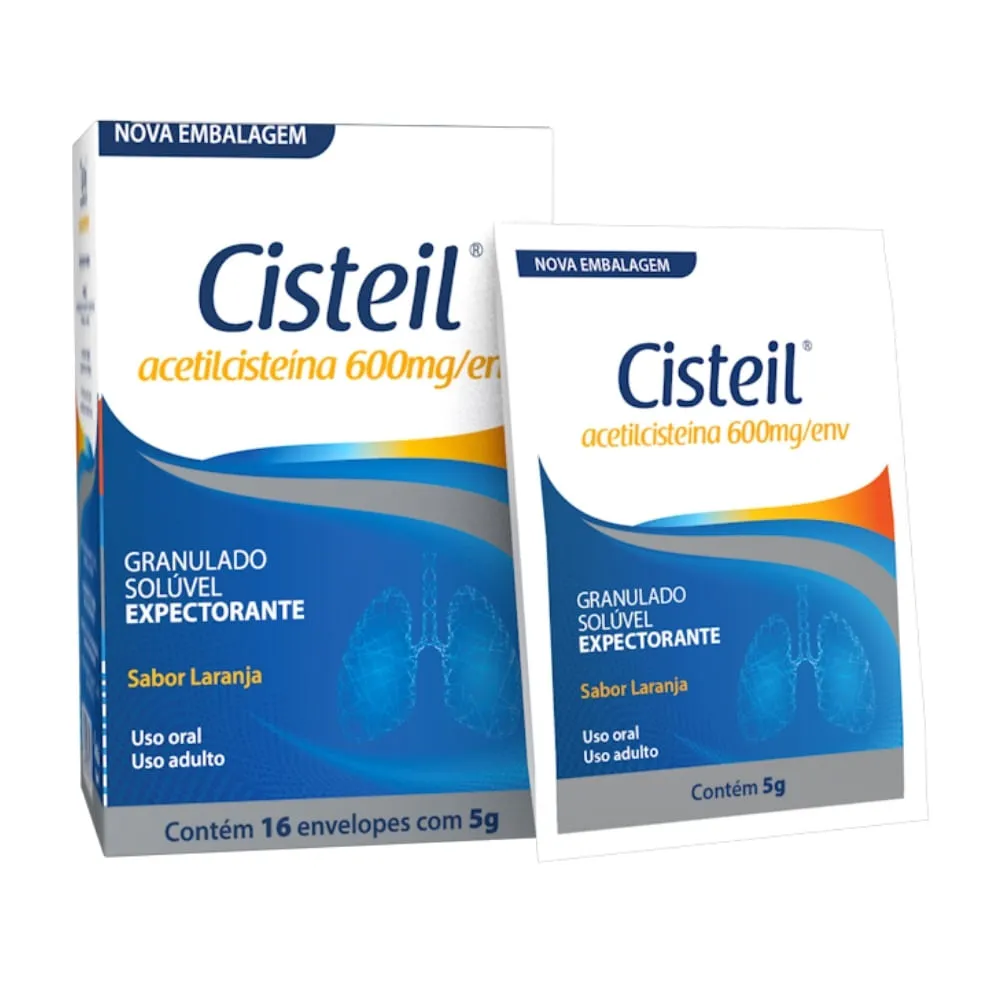Cisteil Acetilcisteína 600mg Laranja 16 Envelopes 5g Cada Geolab