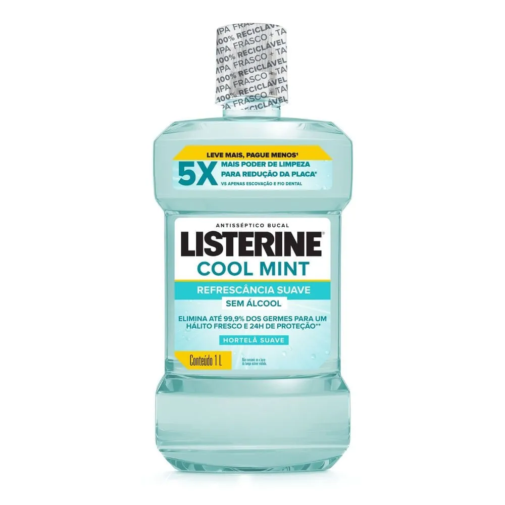 Antisséptico Bucal Listerine Cool Mint Hortelã Suave Sem Álcool 1l