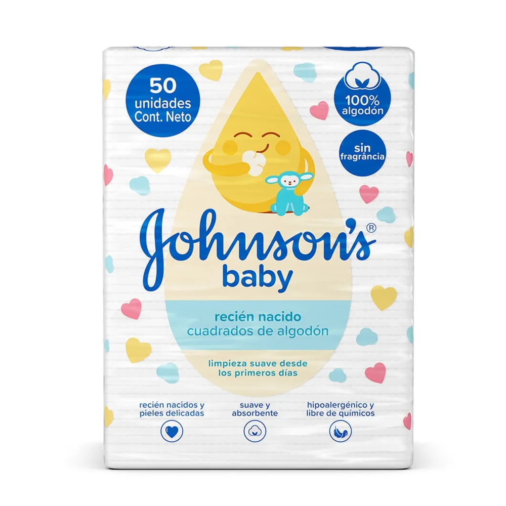 Algodao Quadrado Johnson´s Baby Para Recem Nascidos Com 50 Unidades