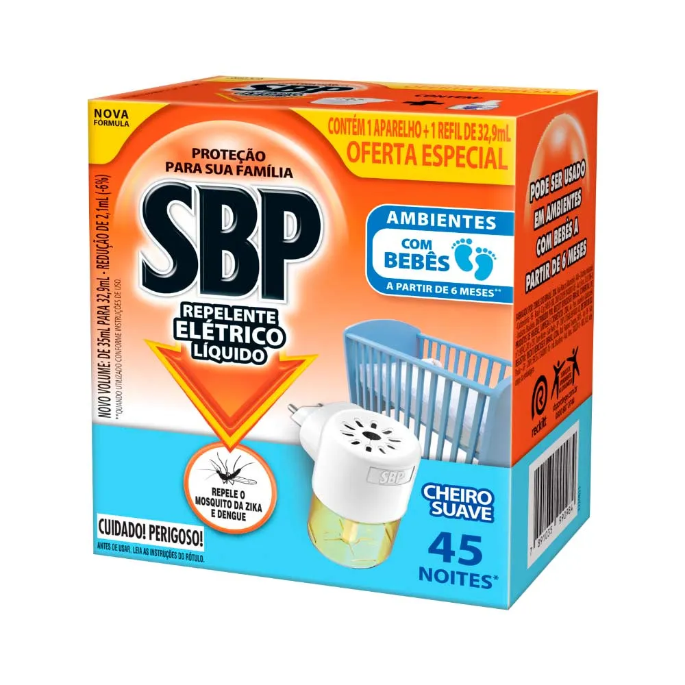 Repelente Eletrico Sbp Com 1 Aparelho+32,9ml Refil Especial