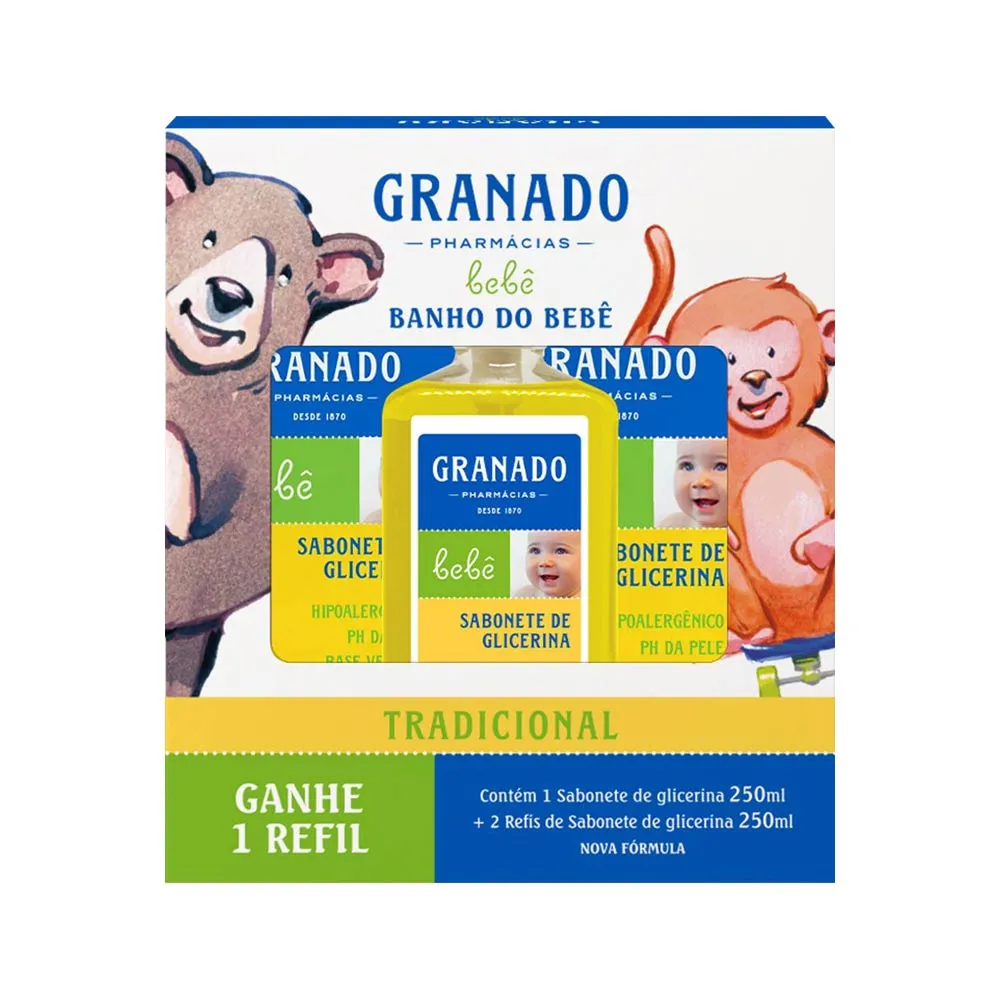 Kit Banho Do Bebe Sabonete Liquido + Refil + Refil Gratis Granado Bebe Tradicional 250ml Cada