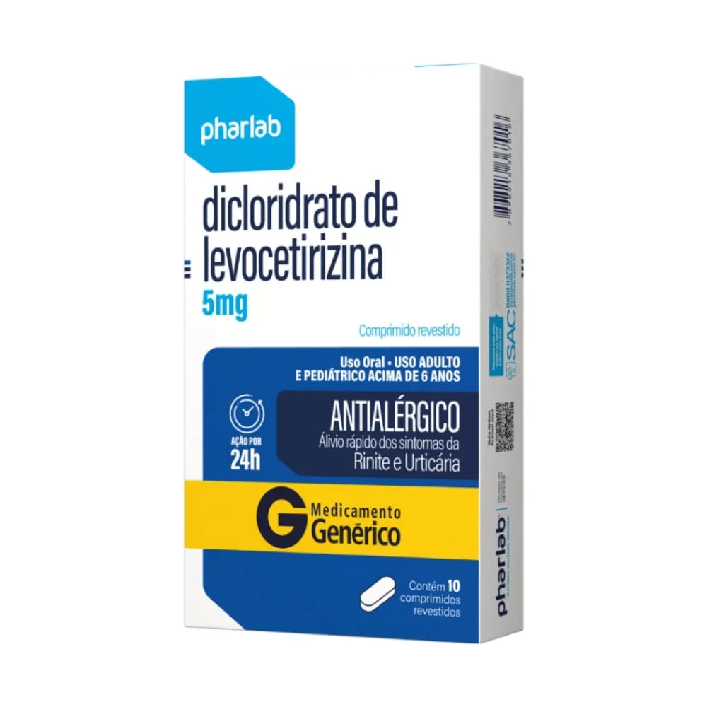 Dicloridrato De Levocetirizina 5mg Pharlab Com 10 Comprimidos Revestidos Generico