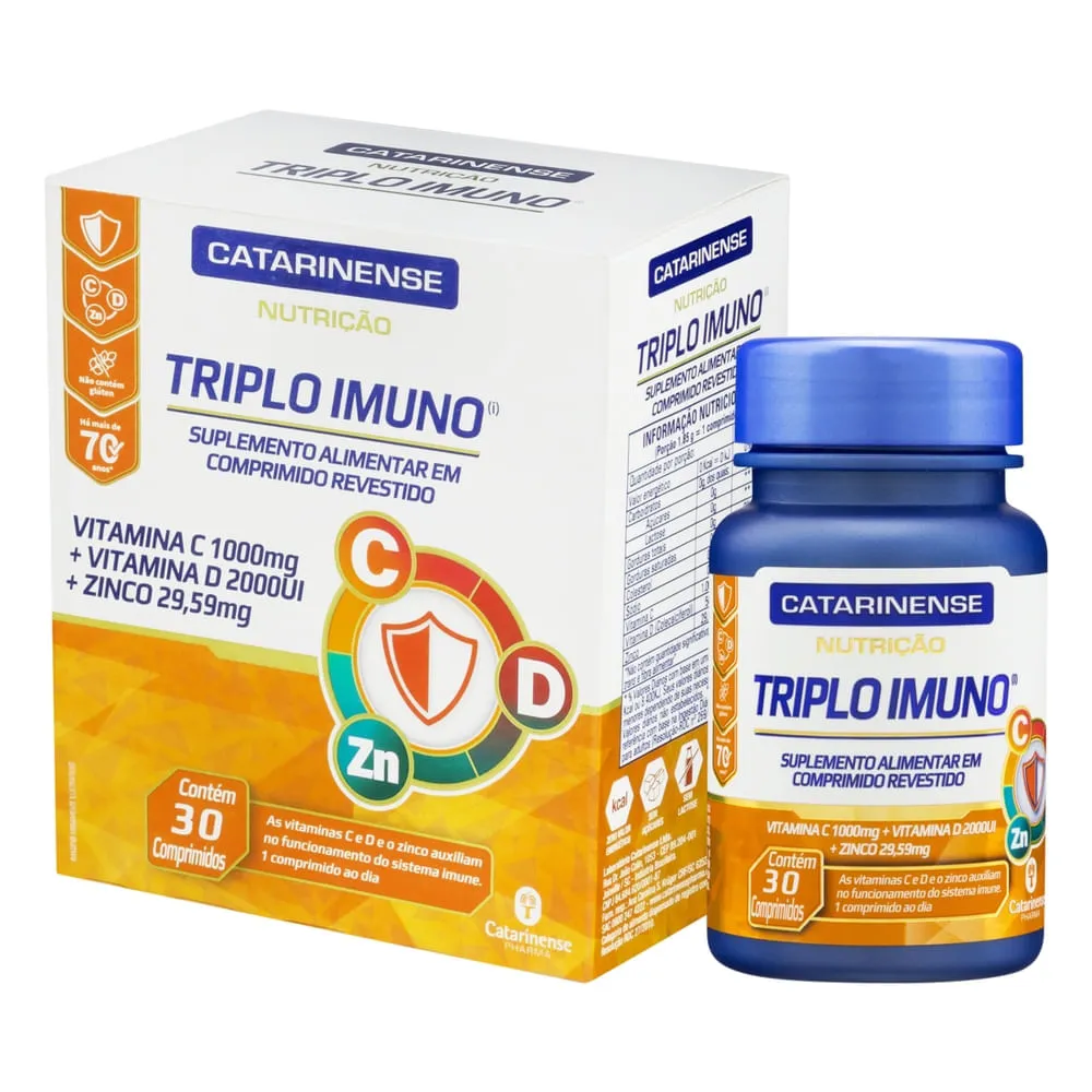 Triplo Imuno (vitamina C, Vitamina D E Zinco) 30 Comprimidos Catarinense Nutrição