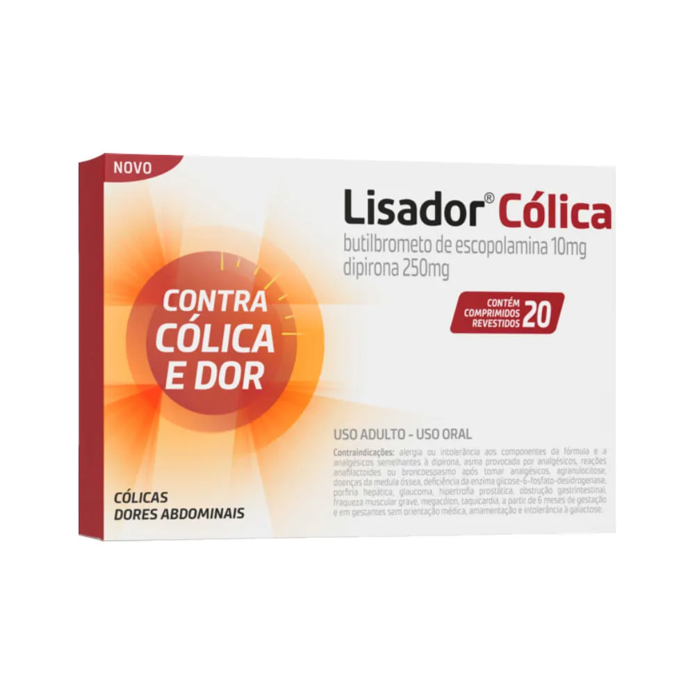 Lisador Cólica Escopolamina 10mg + Dipirona 250mg 20 Comprimidos