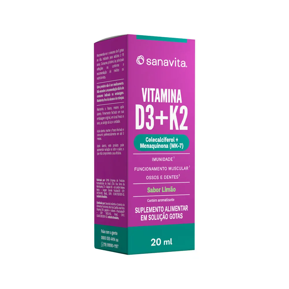 Vitamina D3 + K2 Sanavita Limao Solucao Gotas 20ml