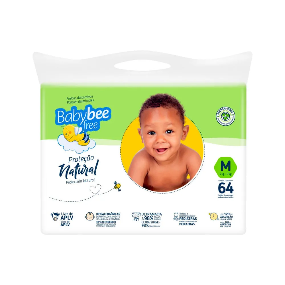 Fralda Baby Bee Free Tamanho M Protecao Natural Com 64 Unidades