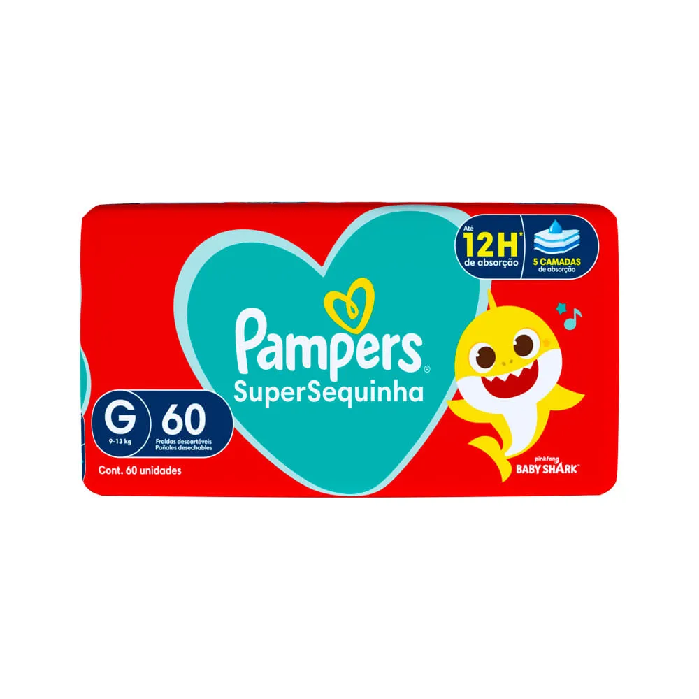 Fralda Pampers Supersequinha Baby Shark G 60 Unidades