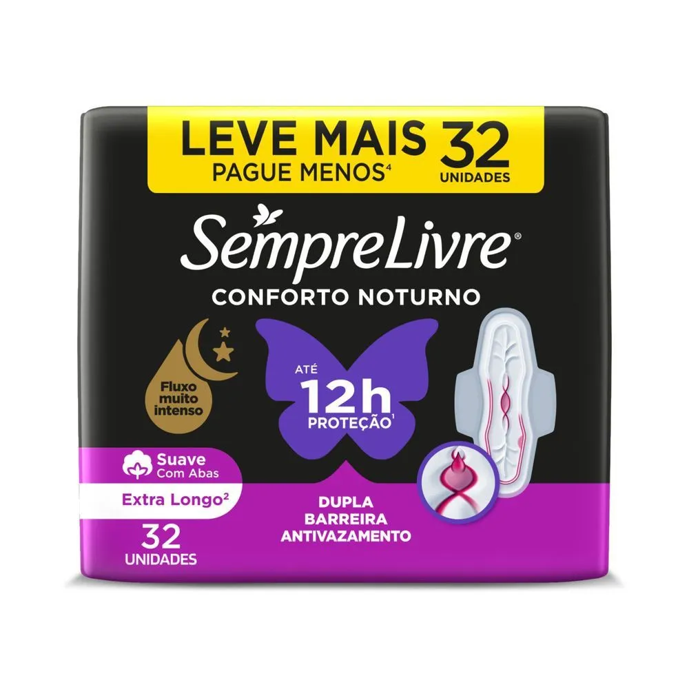 Absorvente Sempre Livre Conforto Noturno Suave Com Abas 32 Unidades