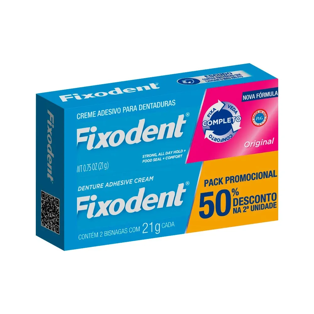 Fixador De Dentadura Fixodent Original Com 2 Unidades De 21gr Promocional