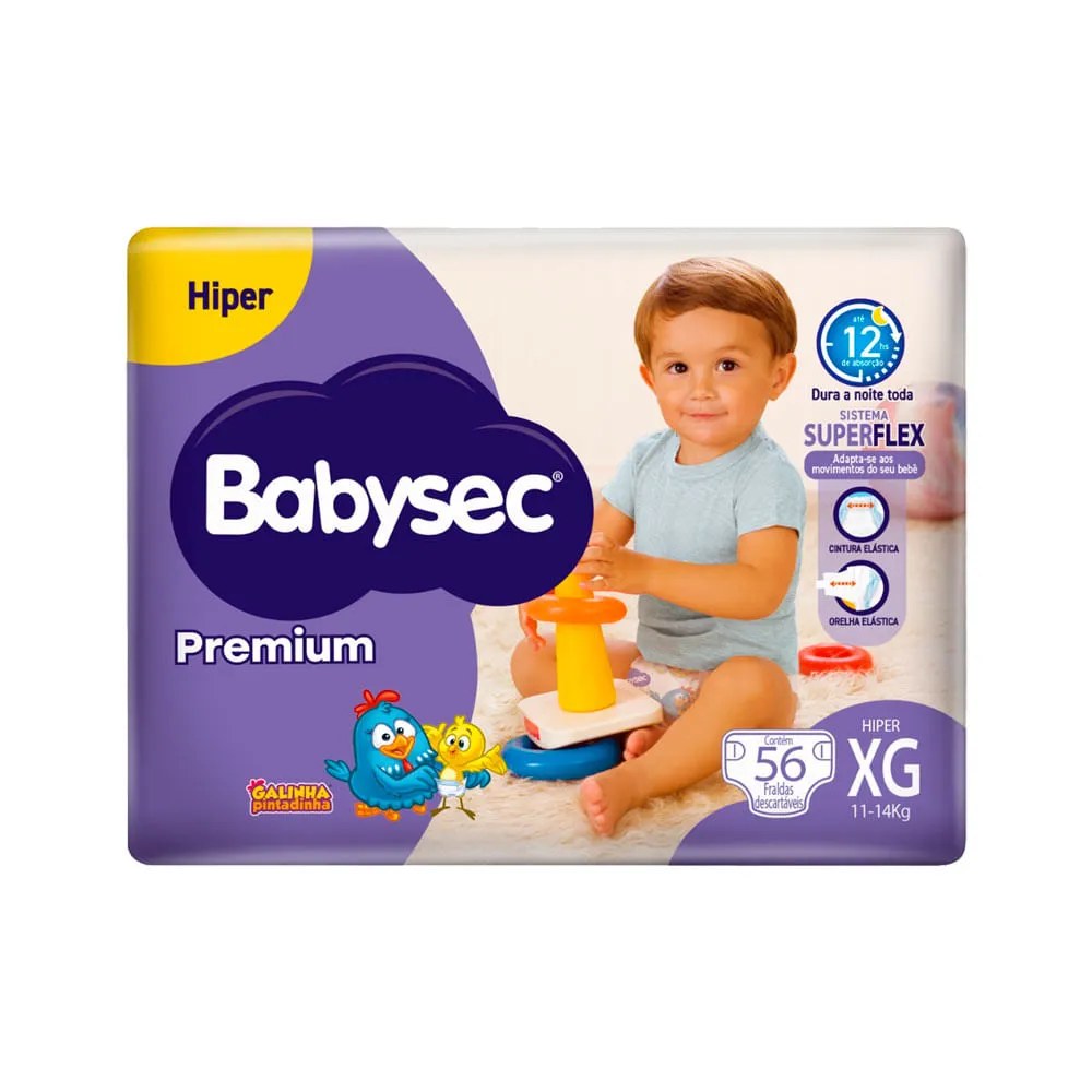 Fralda Babysec Premium Galinha Pintadinha Hiper Xg 56 Unidades
